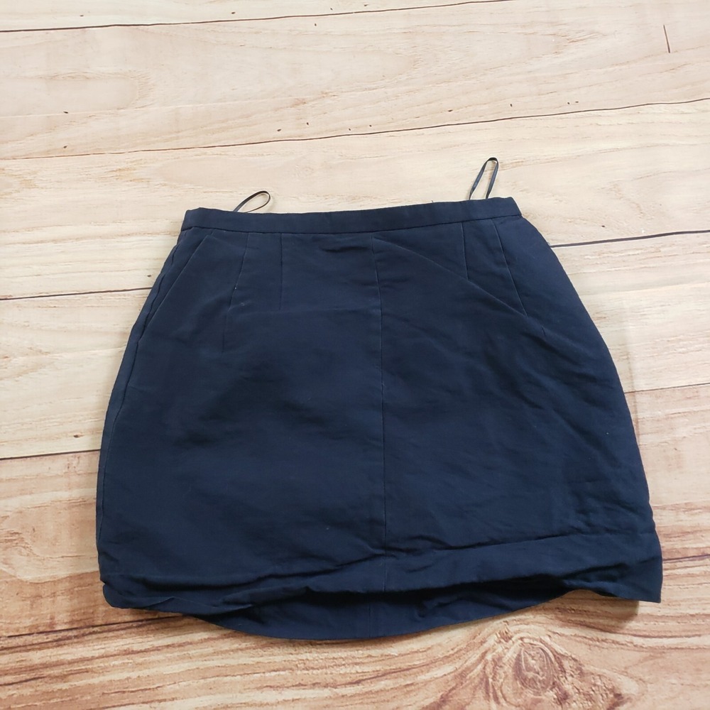 J Crew Mini Skirt Womens 6 Blue Mini A-line Wool Silk Short Zip Pockets Ladies *